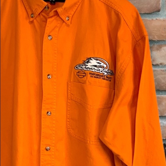Harley-Davidson Orange NHRA Twill Men’s Button Down Shirt - Picture 2 of 10